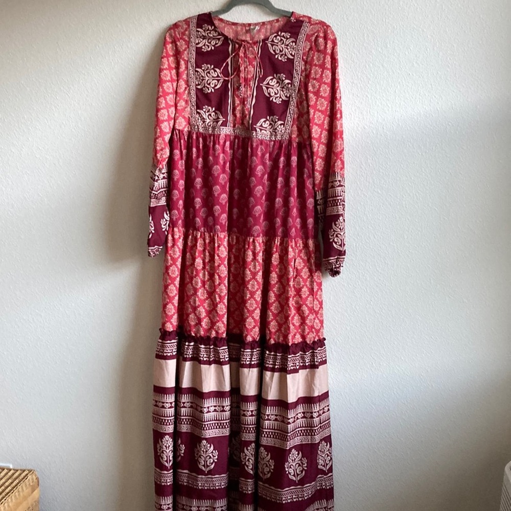 RAGA Long Sleeve Maxi Dress Burgundy by RAGA